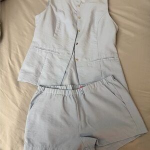 Forever 21 Pale Blue Collarless Button Vest